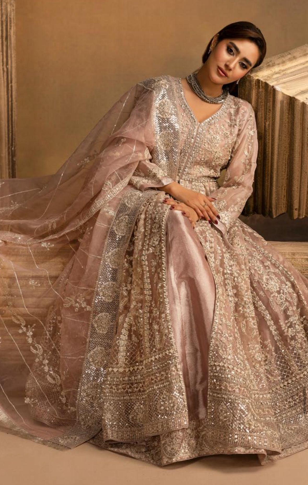 HERITAGE | 3 pieces heavy Embroidered soft organza Maxi dress