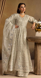HERITAGE | 3 pieces heavy Embroidered soft organza Maxi dress