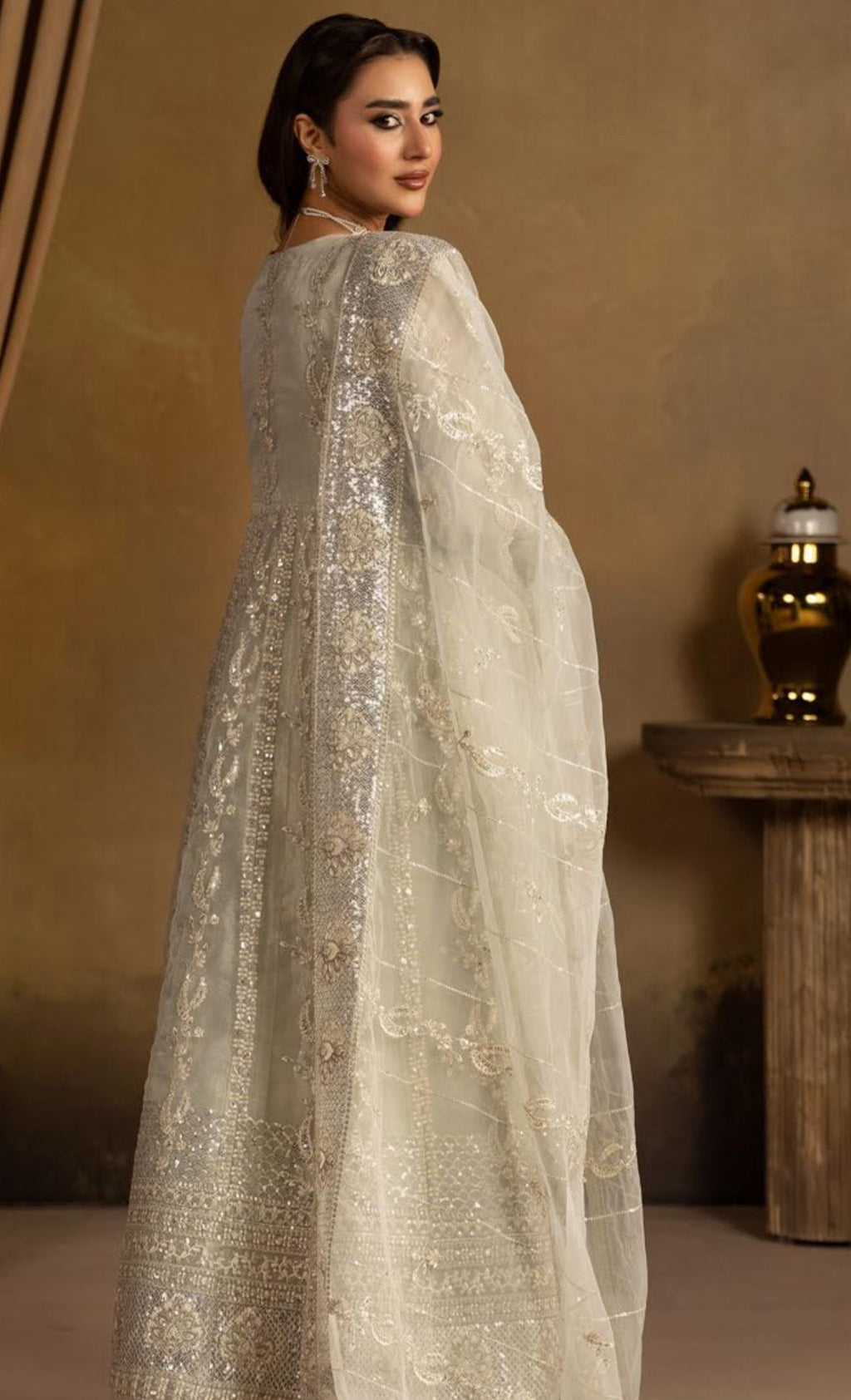 HERITAGE | 3 pieces heavy Embroidered soft organza Maxi dress
