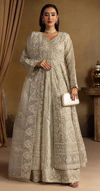 HERITAGE | 3 pieces heavy Embroidered soft organza Maxi dress