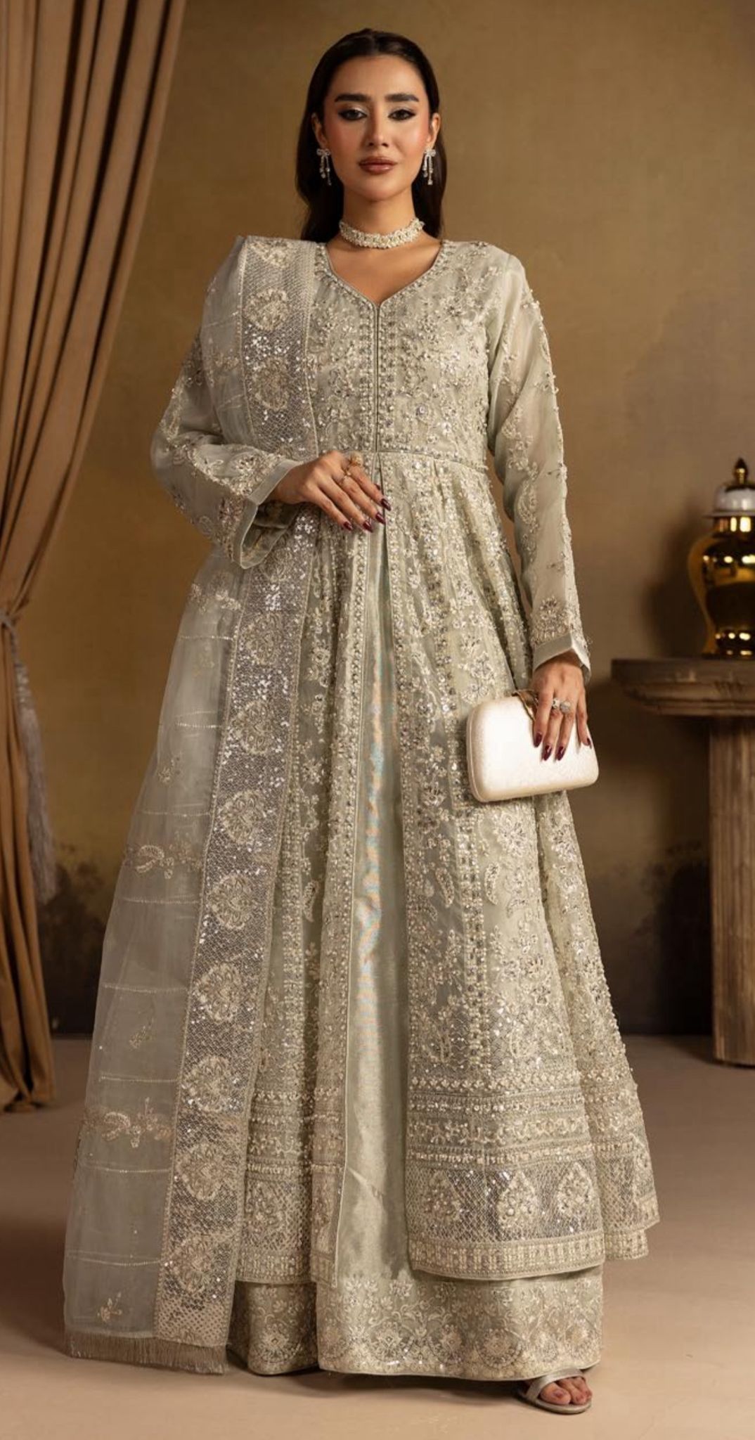 HERITAGE | 3 pieces heavy Embroidered soft organza Maxi dress