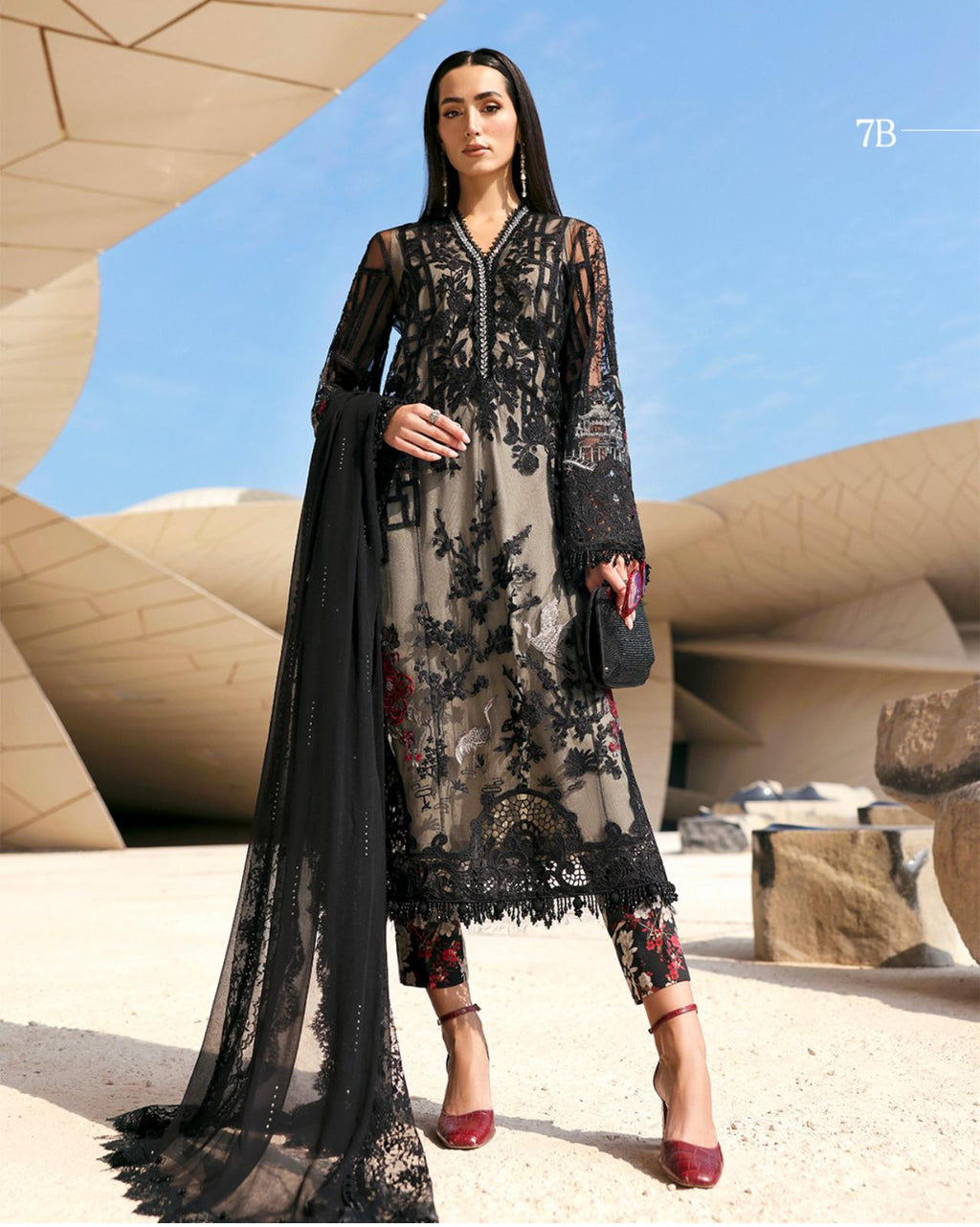 MARIA B LUXE LAWN 7B original- 3 piece stitched suit