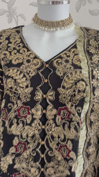 ALANI Black | 4 piece Embroidered chiffon Gharara Suit