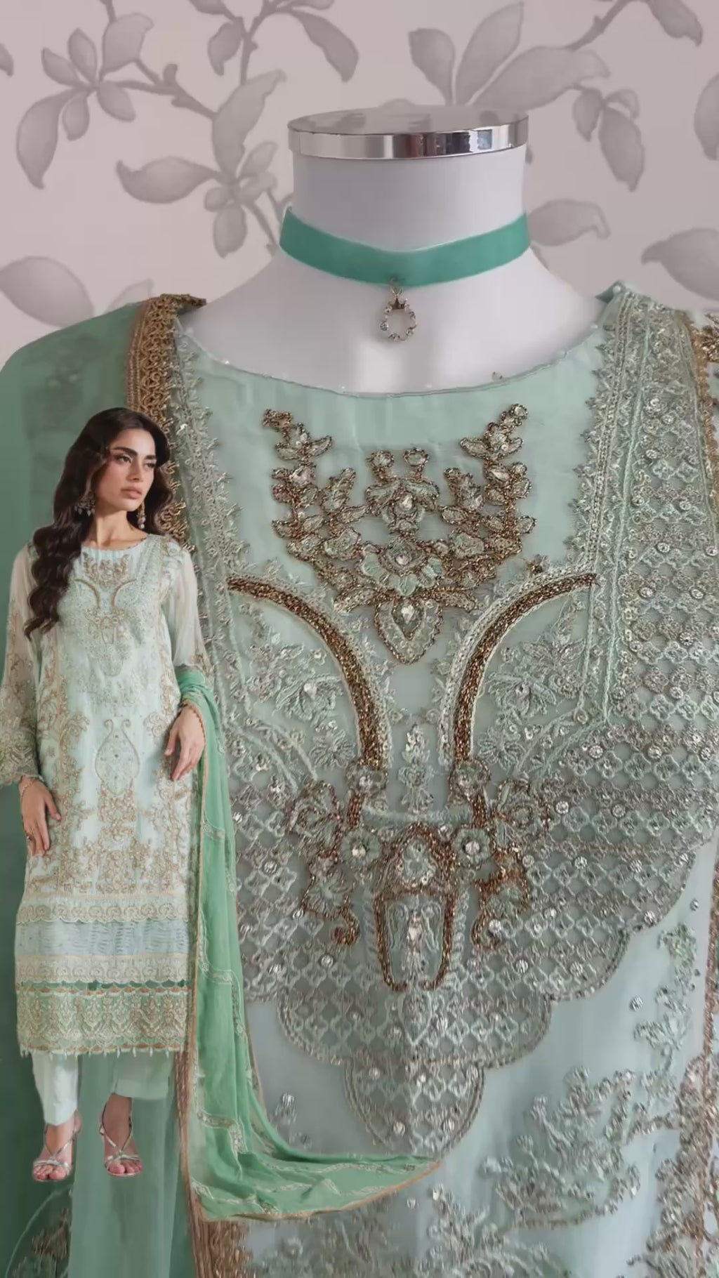 ALANI Mint Green | 3 pieces Embroidered chiffon Suit