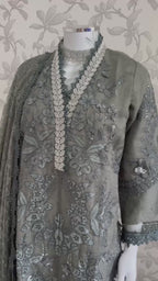 Sage Elegance | 3 piece Luxury Embroidered khaadi Net Suit