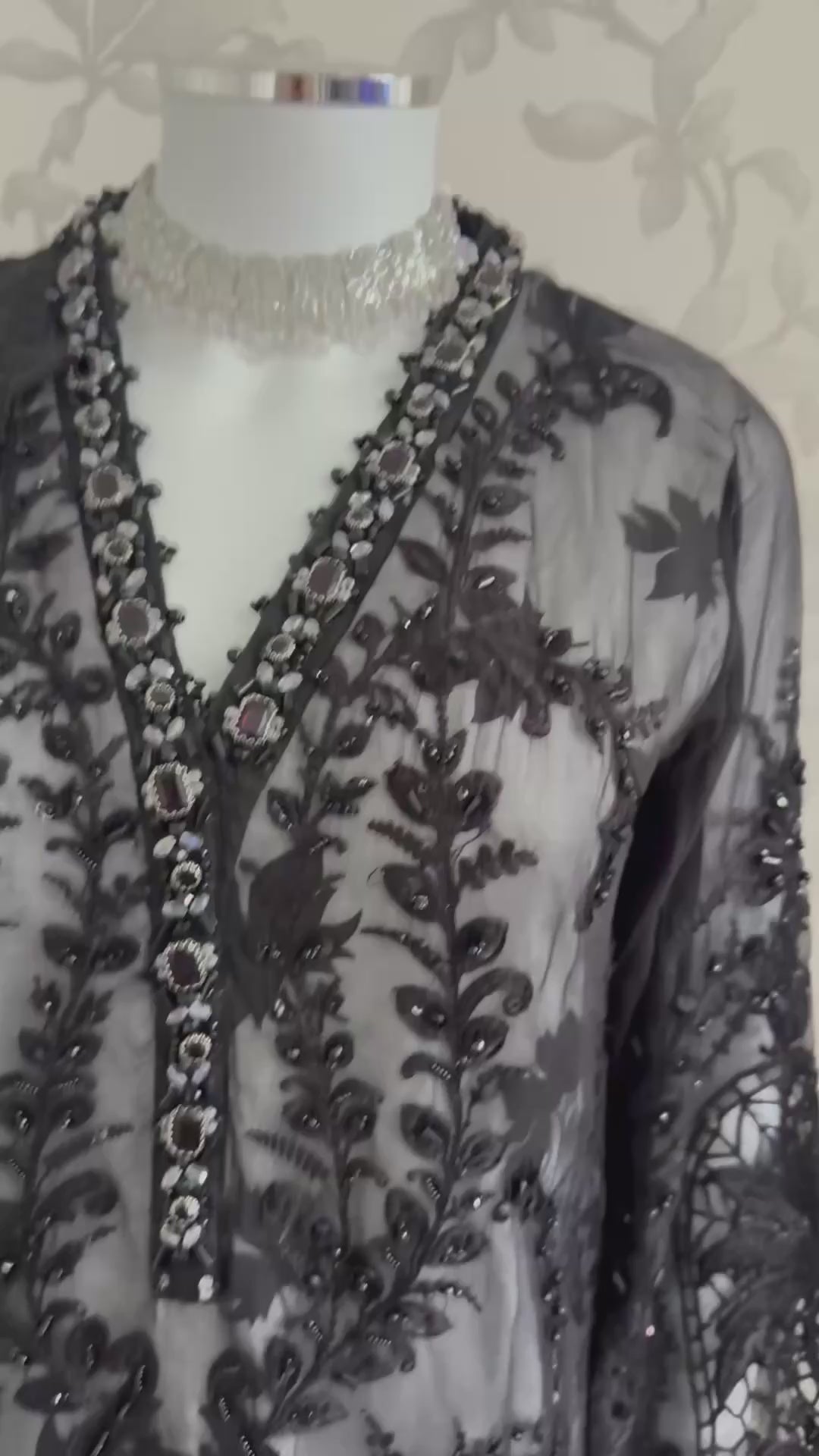 Midnight Noir | 3 piece Luxury Embroidered Chiffon Suit