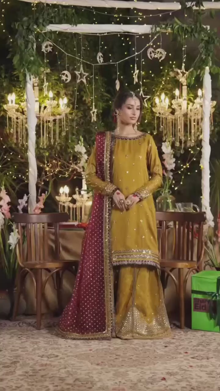 CHAAND RAAT | 3 piece Embroidered Raw Silk sharara Suit