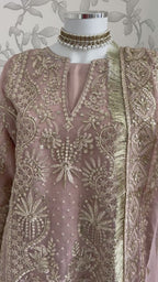 AFROZ Blush Pink | 3 piece Embroidered soft Organza suit