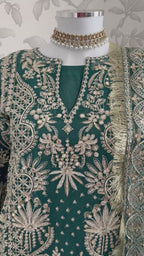 AFROZ Emerald | 3 piece Embroidered soft Organza Suit