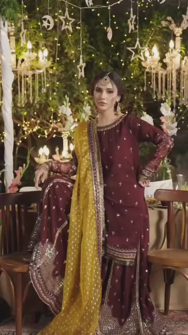 CHAAND RAAT | 3 piece Embroidered Raw Silk sharara Suit