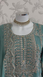 SAFFA | 3 piece Embroidered Chiffon Gharara Suit