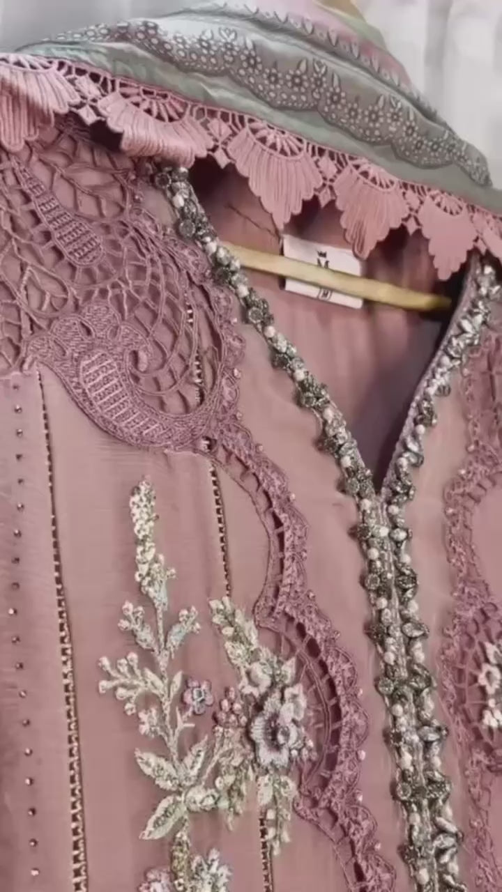 Blush Pink | 3 piece heavy Embroidered Chiffon Suit