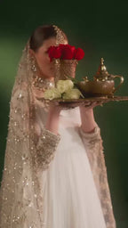 DILRUBA | 3 piece embroidered chiffon Bridal Anarkali suit - Champagne Beige