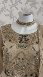 ALANI Champagne Beige | 3 piece Embroidered chiffon Peplum Suit