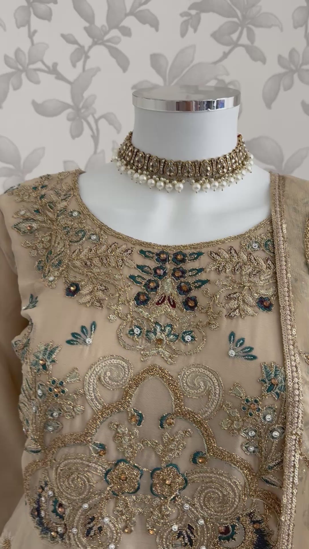 ALANI Champagne Beige | 3 piece Embroidered chiffon Peplum Suit
