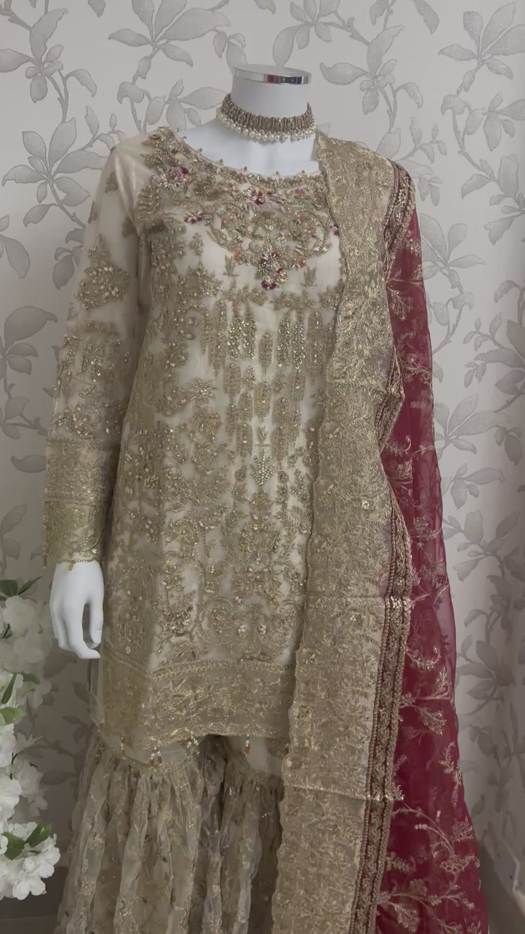 DULHAN | 3 piece heavy Embroidered Net Pakistani wedding Bridal Gharara Suit