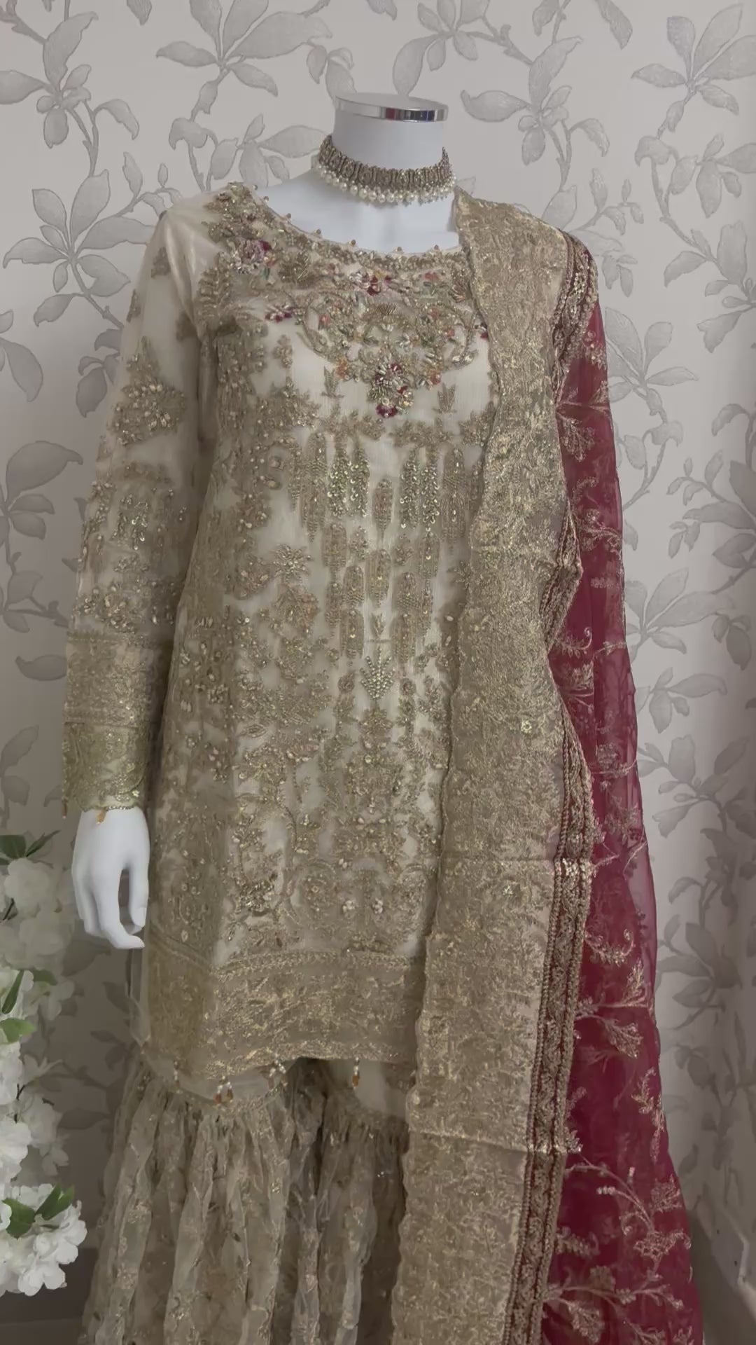DULHAN | 3 piece heavy Embroidered Net Pakistani wedding Bridal Gharara Suit