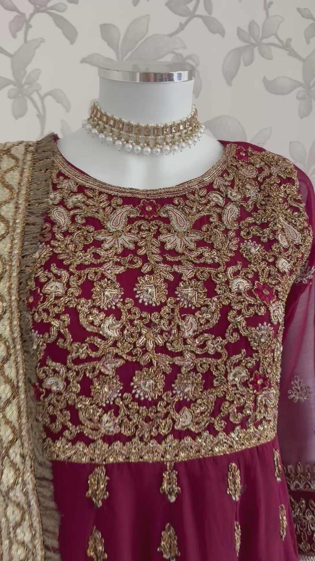 ALANI Royal Maroon | 3 pieces heavy embroidered chiffon Maxi Dress