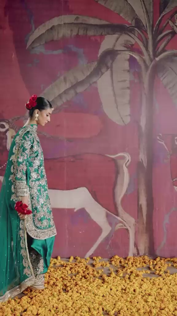 ZAMARUD | 3 piece heavy Embroidered silk pakistani mehndi/mayon wedding suit